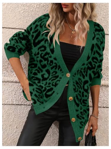 Image of SOLY HUX Women's Leopard Print Cardigan Sweaters Button Down V Neck Long Sleeve Fuzzy Cardigans