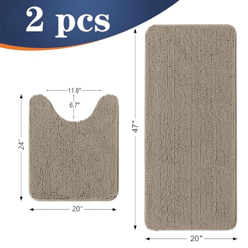 Image of OLANLY Bathroom Rugs Sets 2 Piece, Soft Absorbent Chenille Bath Mats and U-Shaped Contour Toilet Mat Area Rug Set, Machine Washable Bath Carpet, Home Decor Accessories(47 inchx20 inch+24 inchx20 inch, Warm Taupe)