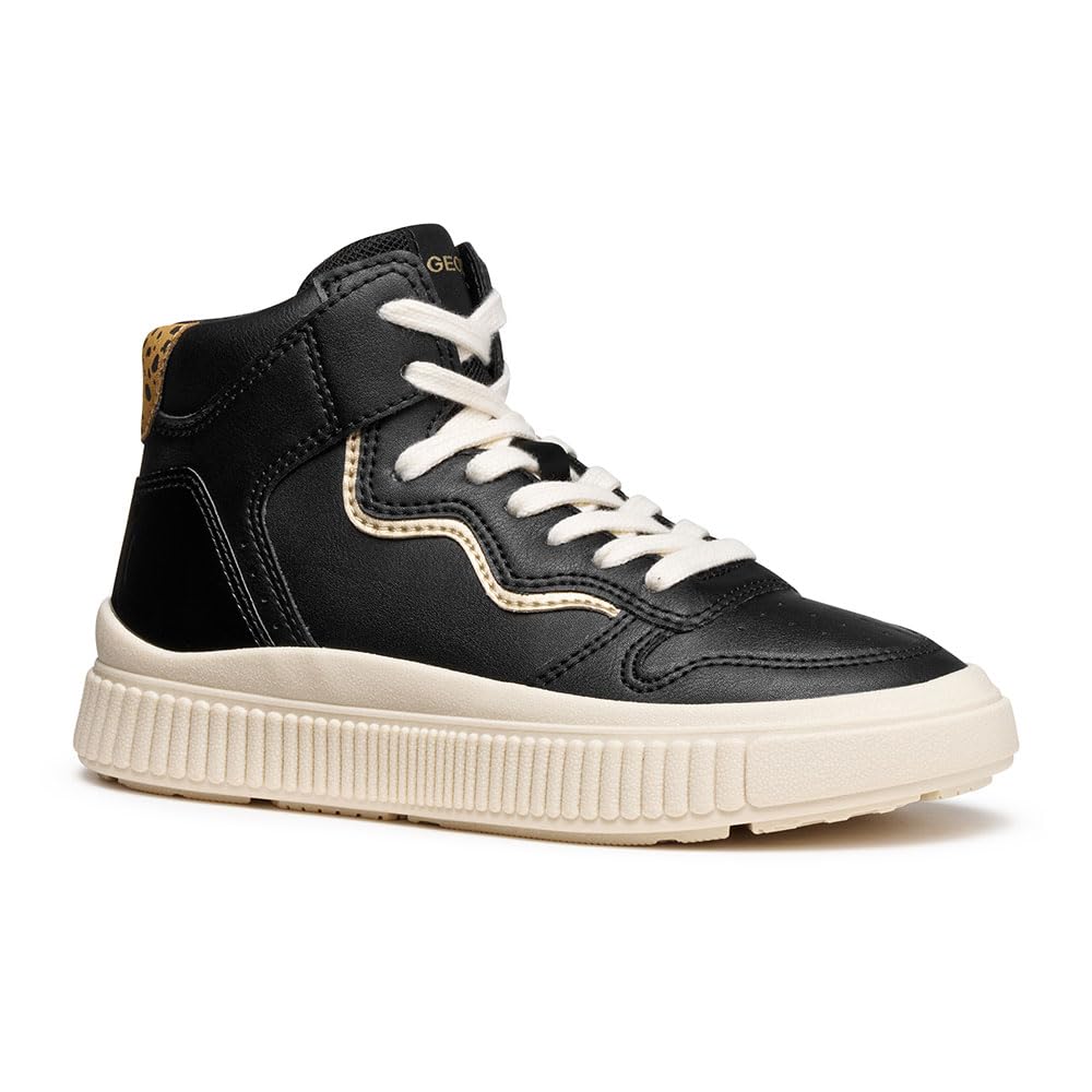 Geox Junior J Laquinny Girl Sneakers, Black/Platinum, 33 EU