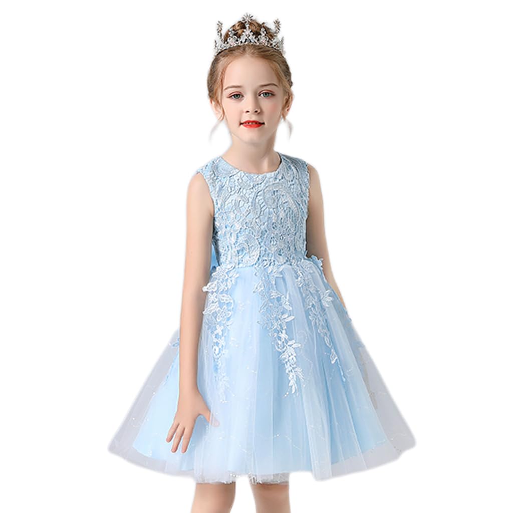 BRONG Vestidos de Novia para Niñas Fiesta Vestido Princesa Tul Niñas Dama de Honorsin Mangas Elegante Vestido Formal