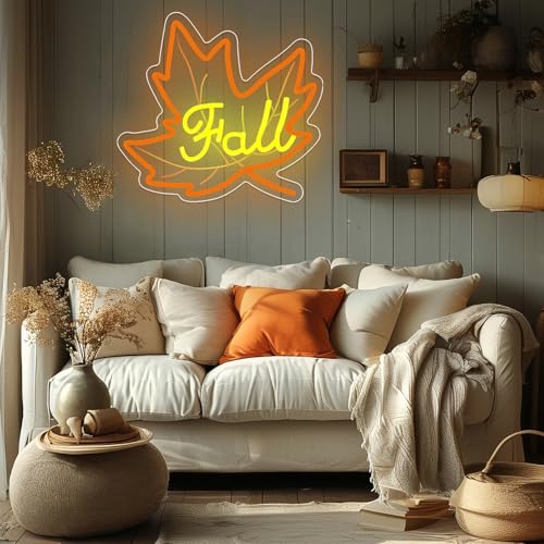 Image of Fall Neon Sign Maple Neon Light for Wall Decor Dimmable Thanksgiving Neon Sign for Thanksgiving Autumn Theme Party Holiday Gift Lamp Decor
