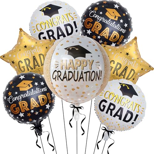 Congrats Grad Balloons - 22 Inch Graduation Balloons for Black and Gold Graduation Decorations - 4d Grad Mylar Balloon for Graduations Balloon Class of 2026 - Graduations Decorations Class of 2026