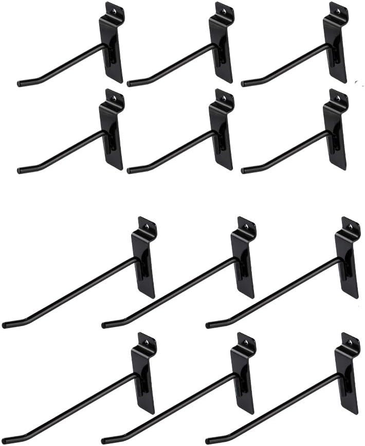 Dazzling Displays Slatwall Accessories: Box of 12 Black Metal Slatwall Hooks, Six 4 Inch and Six 6 Inch, Essential Slat Wall Accessory