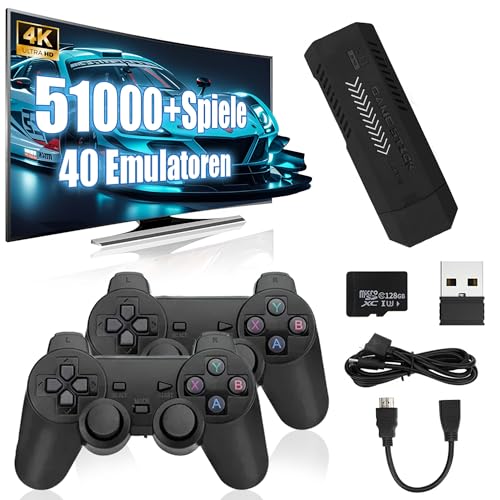 X2 Plus Video Emulator Spielkonsole 4K, Retro Game Stick mit 128G Speicherplatz 51000+ Spieleklassiker 40+ Emulatorens, Plug & Play mit 2 x 2.4G Wireless Controllern für Bildschirme X2 Plus Video Emulator Spielkonsole 4K, Retro Game Stick mit 128G Speicherplatz 51000+ Spieleklassiker 40+ Emulatorens, Plug & Play mit 2 x 2.4G Wireless Controllern für Bildschirme