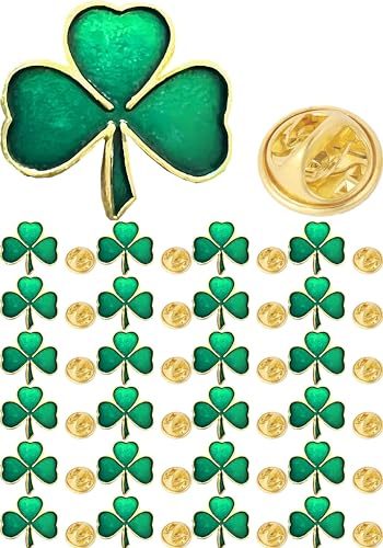 25/50/100PCS small St. Patricks Day Clover Lapel Pins Shamrock Pin Brooches Patrick Day Three Leaf Pins for women (25)
