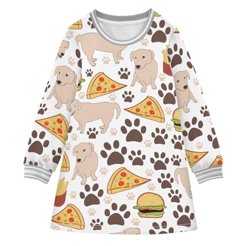 Dog and Food Girls Dresses Long Sleeve Sweatshirt Dress for Girls Winter Toddler Casual A Line Dresses Size 2-8T