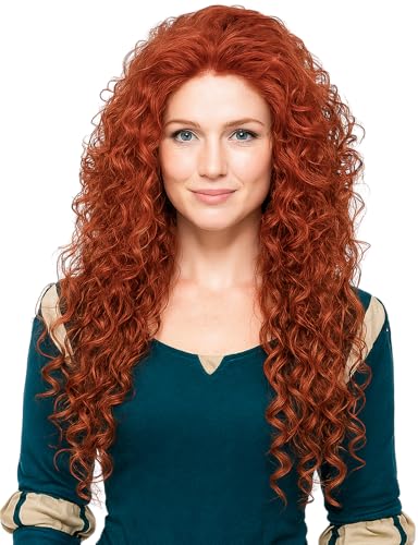 PUREHAIR Womens Long Curly Red Orange Wig for Costume - Anime Princess Inspired Wigs for Halloween Cosplay Party (Adults)