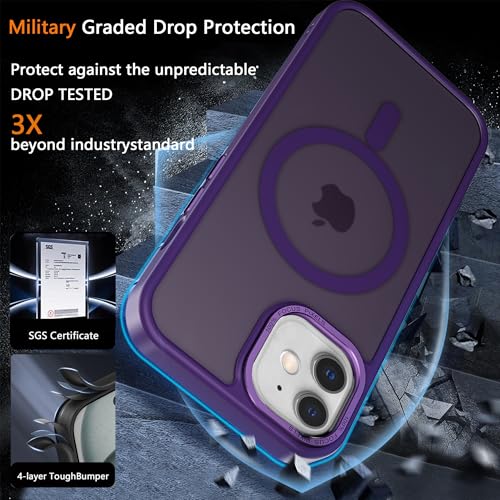 Image of Magnetic iPhone 12 /12Pro case,Compatible with Magsafe, Military-Grade Protection,Slim Translucent Matte Shockproof with Anti-Scratch Anti-Fingerprint Phone Cover (deep purple, iPhone 12 /12Pro)