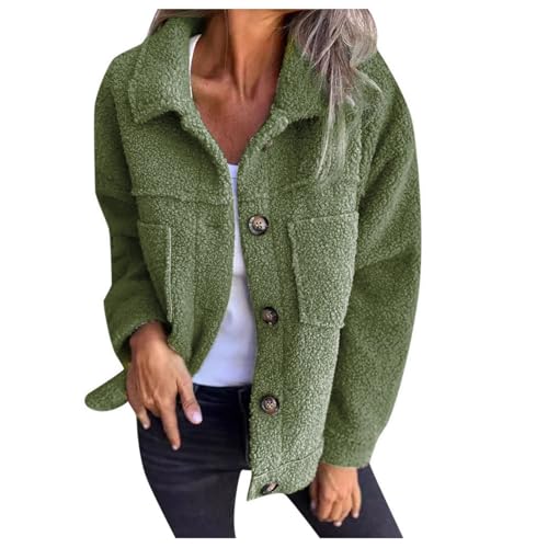 Manteau en peluche double face pour femme ample à col en V chaud et boutonné