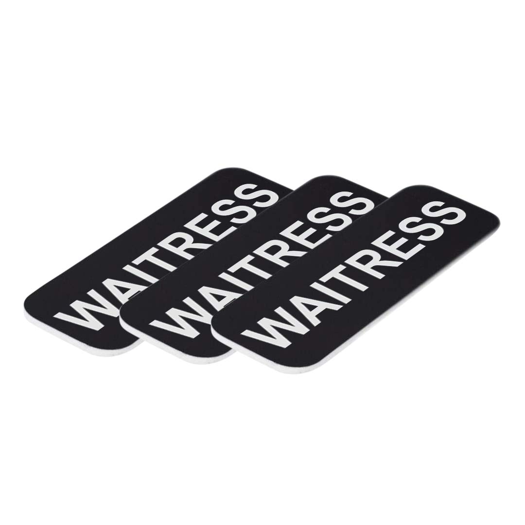 Waitress 1 x 3" Name Tag, Black (3 Pack)