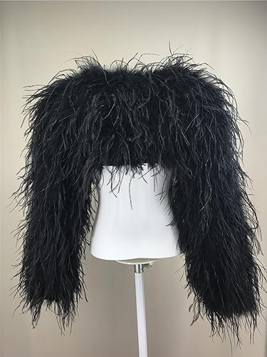 LVCOMEFF Women Ostrich Feather Cropped Jacket Bolero Top with Long Sleeve for Party Furry Luxurious4