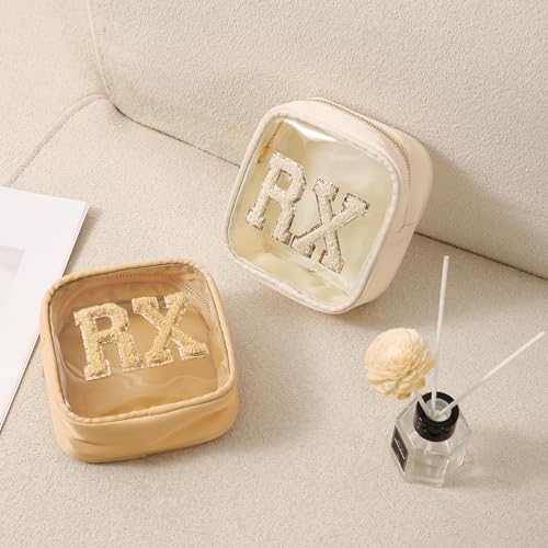 Small Chenille Letter Clear Medicine Makeup Bags,Nylon PVC Waterproof Rx Pouch with Metal Zipper, Cute Drug First Aid Travel Organizer for Women Girls(06Beige) 6
