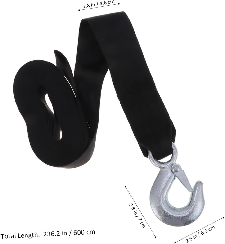 Durable Nylon Tow Rope with Forged Hooks Heavy-Duty Winch Strap for Car Trailers Secure Towing Kit for Trucks and Off-Road Vehicles Black Color