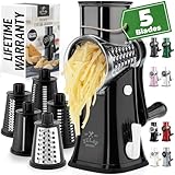 Zulay Kitchen Rotary Cheese Grater 5 Blade Cheese Shredder - Manual Hand Crank Cheese Grater With Reinforced Suction & 5 Interchangeable Drums - Easy to Use, Vegetable Chopper Round Mandoline Slicer