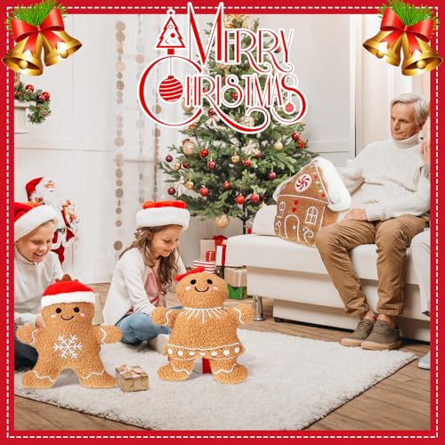 Image of Konohan 3 Pcs Christmas Gingerbread Pillows House Man Throw Pillows Stuffed Gingerbread Shaped Pillow for Christmas Party Outdoor Cushion Decorations(Dark Yellow,Lovely Style)