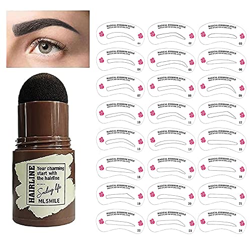 Eyebrow Stamp Stencil Kit- 25 Pcs Brow Powder Stamp & Eyebrow Stencils Reusable Makeup Tools For Women Long Lasting Buildable Eyebrow (Black)