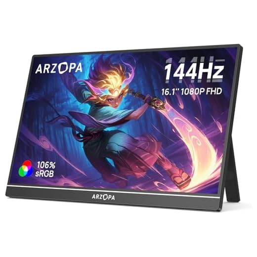ARZOPA 16.1'' 144Hz Tragbarer Monitor mit Einem Standfuß, 100% sRGB 1920×1080P FHD HDR 144HZ Gaming Monitor, Ultra-dünn - Augenschutz-Externer Zweiter Bildschirm für Laptop/PC/Mac/PS3/4/5/Xbox - Z1FC