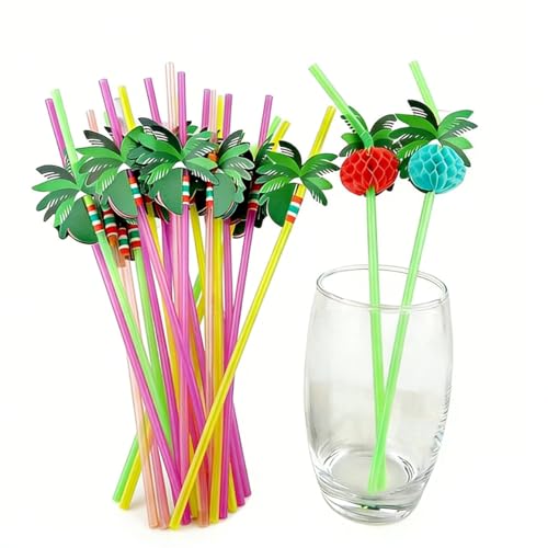 50 pitillos colores con diseño de árbol de coco miniatura 1