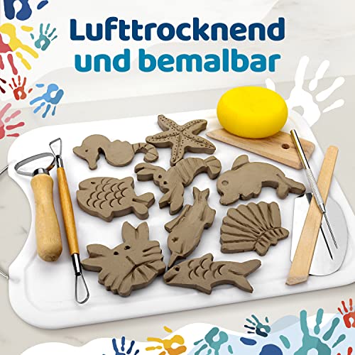 Selbsttrocknender Ton weiß – Bastelton lufthärtend – extra stabil mit Bindemittel – für Kinder & Einsteiger (1 Kilo)