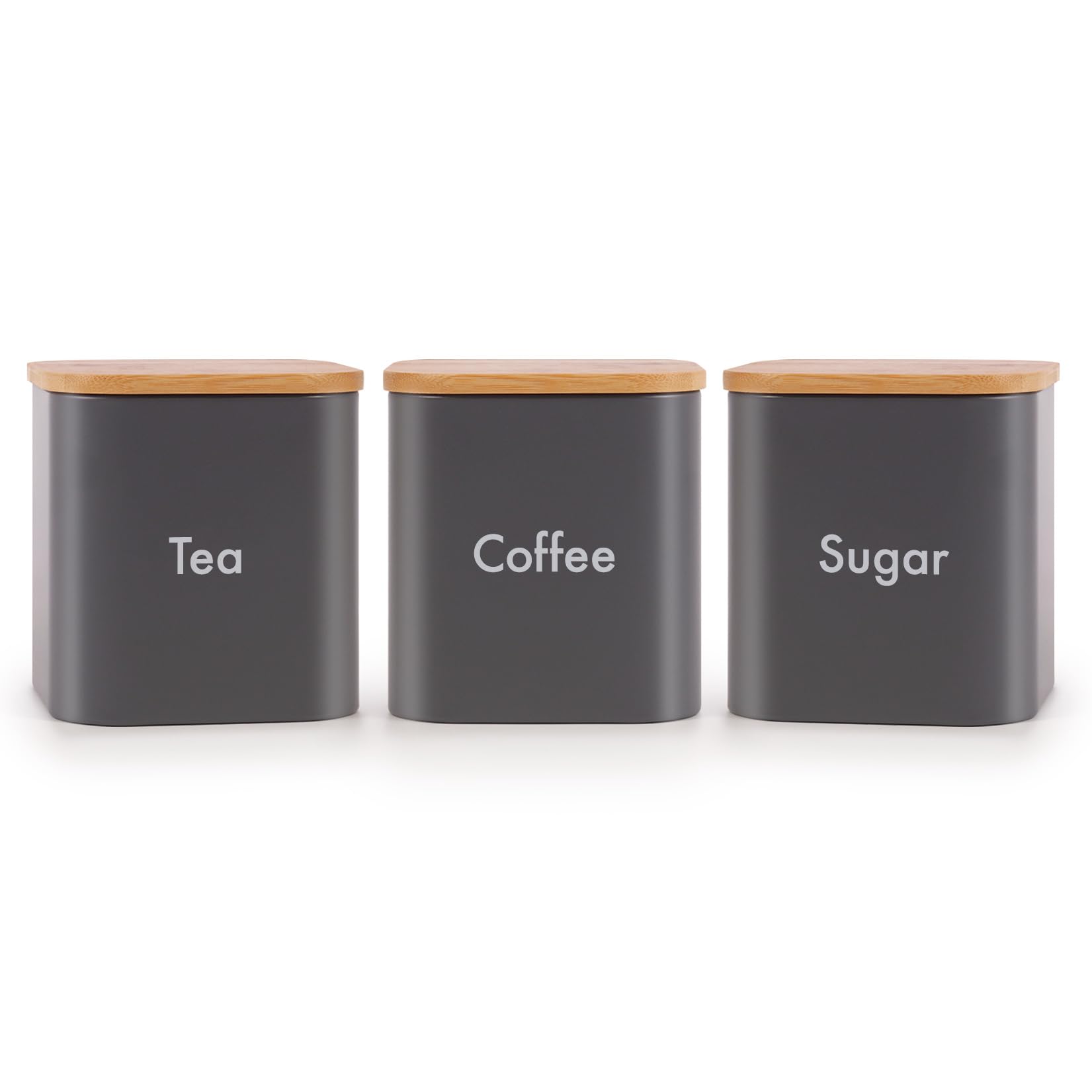 Ehc Grey Tea Coffee Sugar Canister Set Of 3, Storage Canisters Set - Easy To Open Airtight Lids,