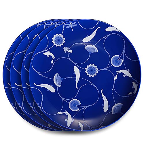 Best Deal 🛒 ZENS Dinnerware Set Blue, Bone China 12 Inch Dinner Plates of 4 for Serving Salad Fruit or Wedding Gift