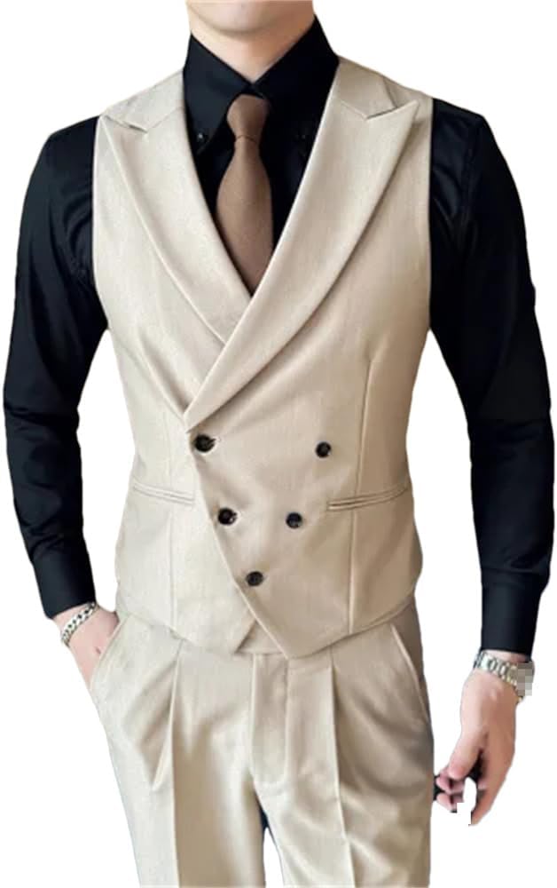 Dvbfufv Mens Dress Vests Men Casual Slim Fit Suit Vest Double Breasted Waistcoat Mens Formal Business Jacket