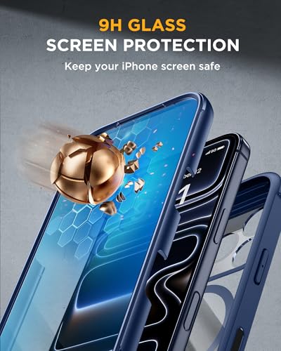 Image of Miracase for iPhone 17 Pro Max Case 6.9 inch Full-Body Phone Case with Built-in Glass Screen Protector& Full Camera Protector,[Magnetic with MagSafe] Drop Proof 17 ProMax Cover, Blue