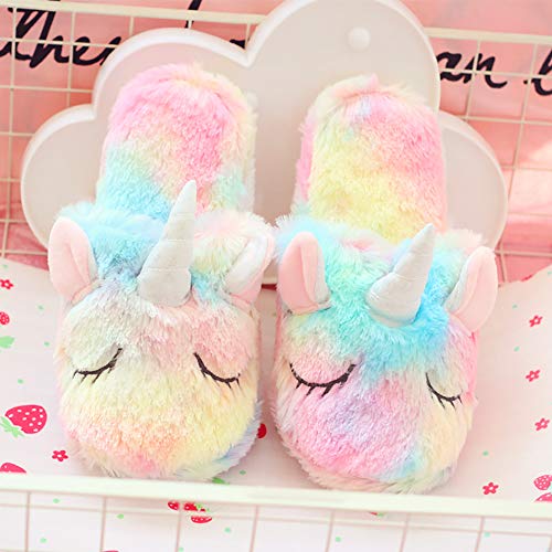Techcity Rainbow Unicorn Slippers/Cute Fluffy Girls Slippers/Cozy Plush Indoor Outdoor Women Slippers/Best Unicorn Gifts thumb #3