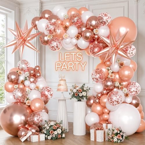 KARLURE Rose Gold Balloons Arch Kit Garland with Metallic Rose Gold Confetti Balloons for 2026 Graduation Decorations Prom Bridal Shower Birthday Baby Shower Wedding Anniversary Party Decorations