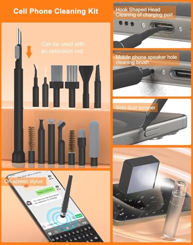 Image of 32 in 1 Cleaning Tool Kit with Screen Cleaner, Spray Bottle, Tweezer, Brush, SIM Tool & Key Puller| Multi Device Cleaner for PC, Laptop, iPhone, iPad, Airpods, Camera & Keyboard (Black)