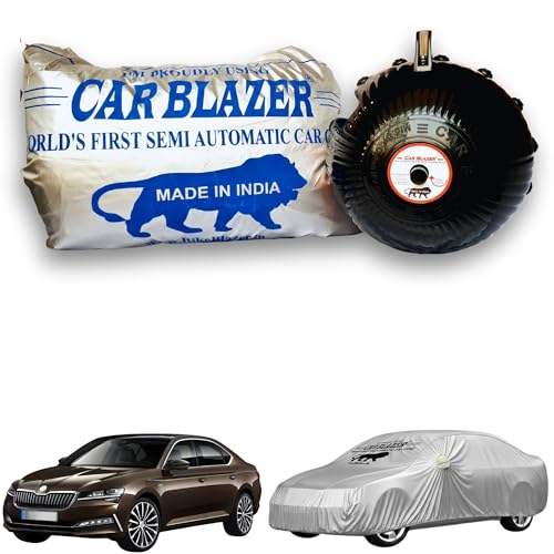 Image of CARBLAZER Portable & Semi-Automatic Full Body Car Covers: Heavy Duty Device| Anti-Theft| Dust & Scratch Proof | Water & Wind Resistant|Custom Fit| Dual-Side Cover, Compatible for Skoda Superb