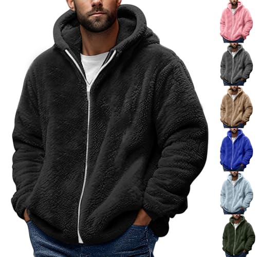 Muscularfit Mens Fuzzy Sherpa Jacket Fleece Long Sleeve Full-Zip Hooded Shirt Casual Warm Winter Jacket Coats Outdoor Fashion