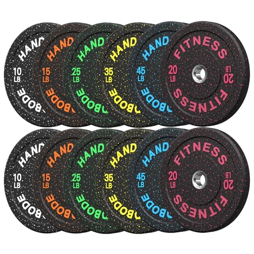 HANDBODE Bumper Plates High-Bounce Olympic Weight Plates, Colored crumb rubber plate for Weight Lifting and Strength Training 300 LB Set C