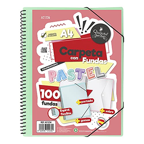 Carpetas Plastico A4 CARPETA ESPIRAL FLEXIBLE STARPLAST - 100 fundas transparentes, A4, cierre elástico, tapa polipropileno, portada...