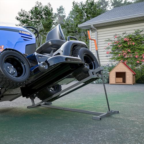 Ride-On Lawn Mower Jack Lift - Telescopic Maintenance Jack for Garden Tractors and Riding Lawn Mowers, 880 lbs Weight Capacity, Manual and Power Tool Handles Included (Grey)