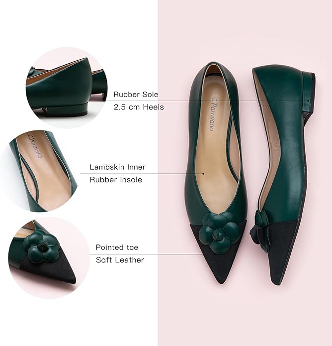 C.Paravano Flat Shoes for Women | Pointed Toe Shoes for Women | Women Pumps | Women's Flats | Pointed Toe Flats | Slip on Shoes Ballet Flats (Size 11.5,Green)4