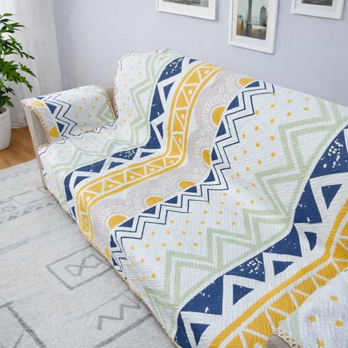 Image of Homerz Premium 2 Seater Quilted Reversible Sofa Cover Mat with Pocket Arms | Polyester Blend 350 GSM Full Coverage & Back Belt for Stability (Sylvara, 2 Seater)
