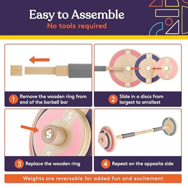 Special Supplies Kids Wooden Play Workout Weights - Adjustable Barbell Weight for Home Gym Equipment, Perfect Exercise Workout Set for School or Home Fitness Activities, Pastel Colors (1 Barbell)