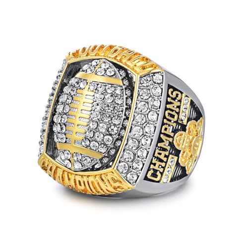charlinliol Football Championship Ring, Crystal Rhinestone Studded, Two-Tone Gold and Silver, Sports Champions Memorabilia (SIZE 11)