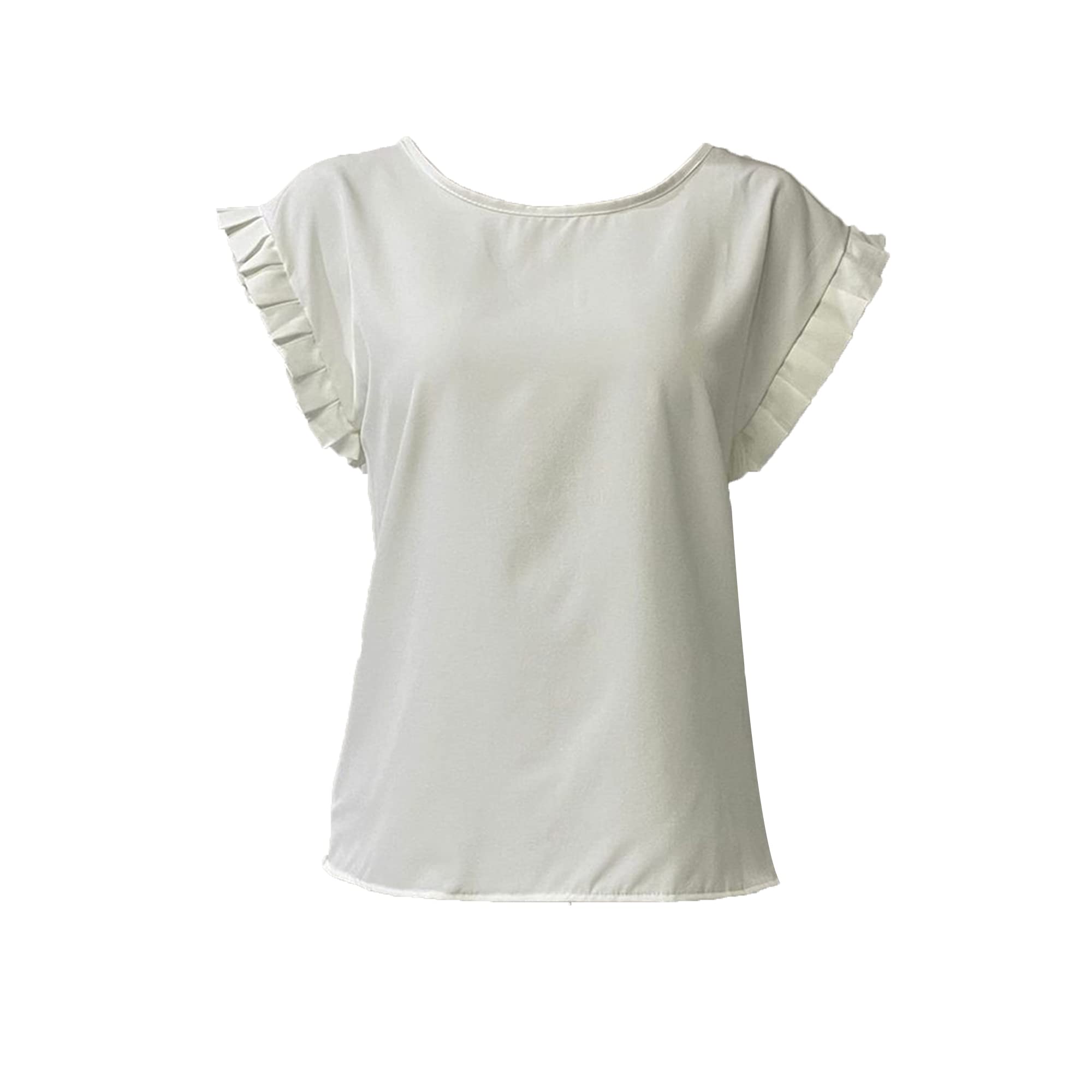 Women Round Neck Tops Casual Ruffle Short Sleeve Top Summer Cute Petal Blouse Top Tees (X-Large,White)