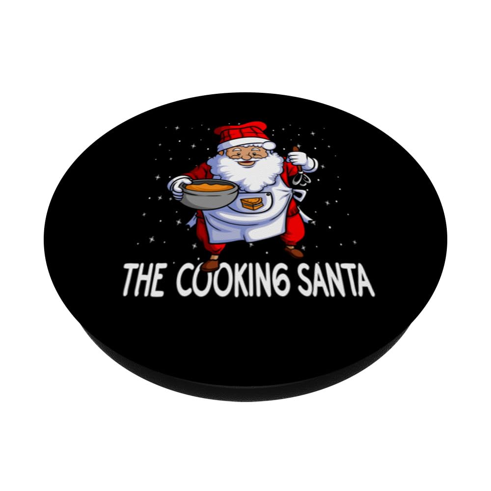 Cooking Santa Christmas Cook Baking Funny Chef Santa Claus PopSockets Swappable PopGrip, Black - Image 2