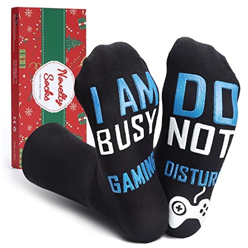 Gaming Gifts Novelty Funny Socks - Stocking Fillers for Teenage Boys Girls Mens Womens Gifts for Christmas Birthday Personalised Gifts for Men Women Him Dad Do Not Disturb I Am Busy Gaming Socks