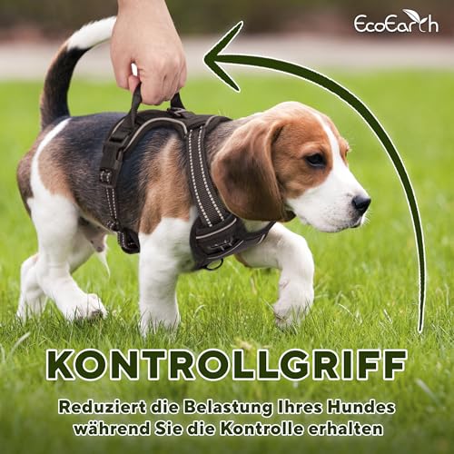 Hundegeschirr für große Hunde – Extra Large, schwarz – weich gepolstert, verstellbares No Pull Design, Haustiergeschirr zum Laufen und Wandern – von EcoEarth