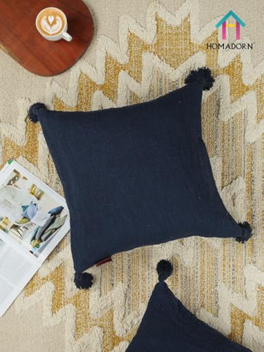 Image of HOMADORN Luxury Cotton Handmade Decorative Boho Throw Pillow Covers with Tassels for Sofa Couch Living Room Indoor Outdoor Chair Car Farmhouse (16X16 INCHES (Square), Navy (Pack of 2))