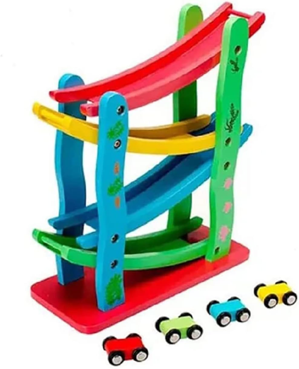 Wensprt Cars Track Educational Toy with 6 Mini Vehicles,Dinosaur Themed Parking Lot & 4 Layer LED Musical Electric Elevator for Toddler Boy Girl (Robot Dinosaurs)