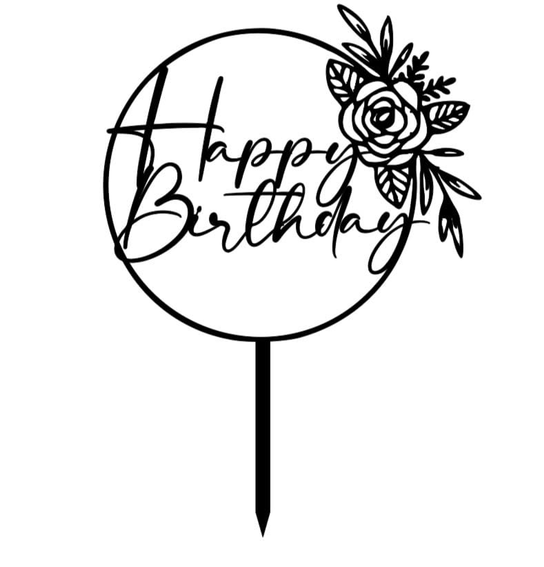 Elegant Happy Birthday Cake Topper Acrylic Cake Topper (GREY)