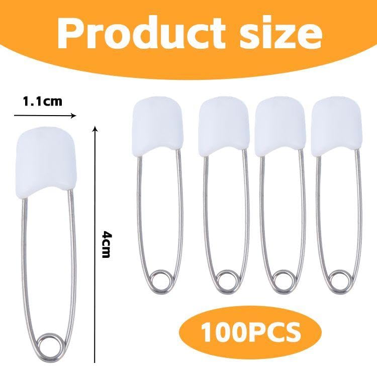 LSYYSL 100 Pieces Safety Pins, Plastic Metal Pins, Small Safety Pins, Baby Safety Pins, White Retainers - Image 2