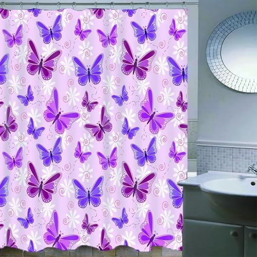Rideau de douche violet fuchsia en polyester à motif papillons