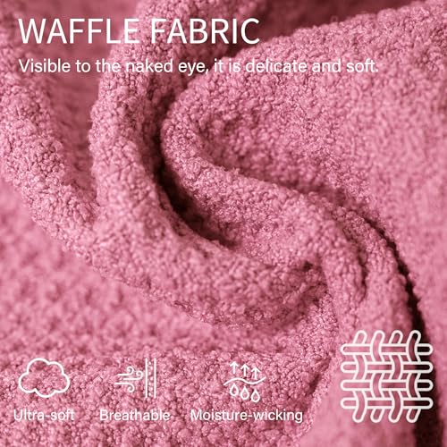 Image of ROLSHOL 2 Pack Microfiber Hair Towel Wrap for Women, 32 inch x 11 inch Waffle Weave Hair Plopping Towel for Curly, Long & Thick Hair, Anti-Frizz Hair Turbans for Wet Hair (Light Pink,Coral Pink)