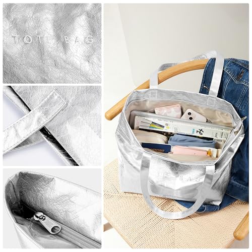 Image of KALIDI PVC Zipper Tote Bag, Jelly Kraft Paper Beach Bag Large Hobo Carry All Travel Shopping Handbag Plastic Shoulder Bag
